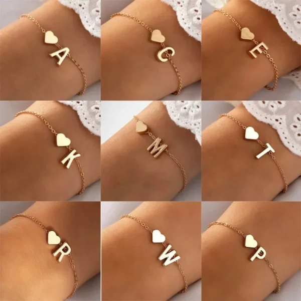 26 Letters Fashion English Initial Letter Heart Bracelet DIY Personalized Name Bracelets Girls Women Anniversary Jewelry Gifts - Image 3